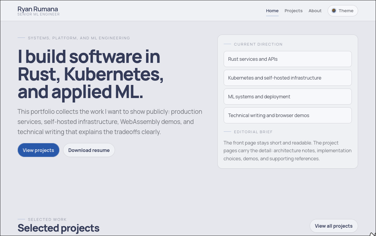 Screenshot of the portfolio website